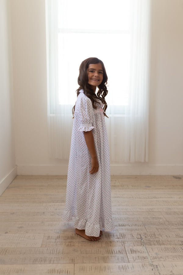 Girls Nightgown with Pink Rosebuds