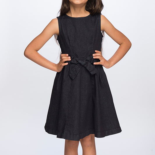 Classic Girl's dark blue denim dress 