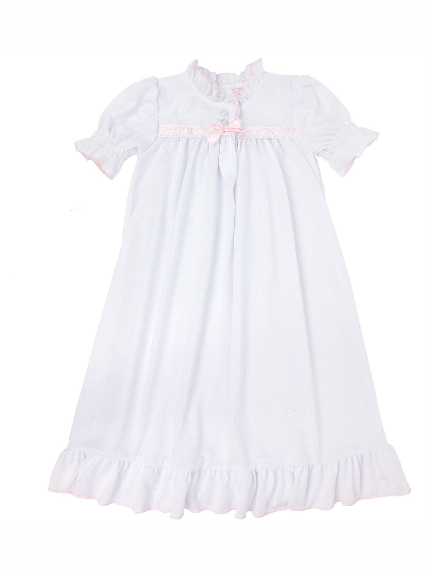 Girls Nightgown in White with Pink Ribbon Inlay